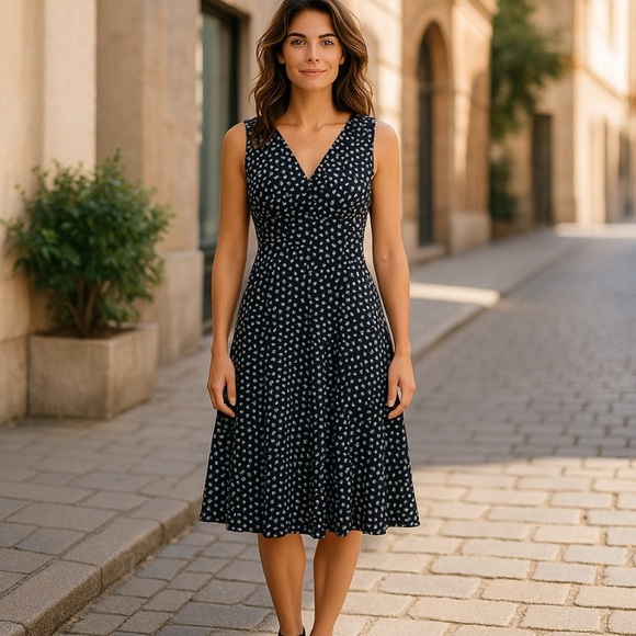 Scarlett NEW W Tags Size 8 Sleeveless Black/White Silky Polka Dot V-Neck Dress - Picture 2 of 7